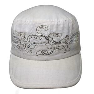 SCALA PRONTO Army Cap White One Size Beaded Filigree Embroidered Adjustable Hat